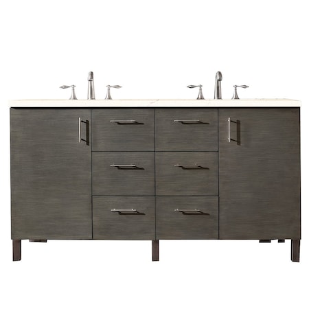 James Martin Vanities Metropolitan 60in Double Vanity, Silver Oak w/ 3 CM Eternal Marfil Quartz Top 850-V60D-SOK-3EMR